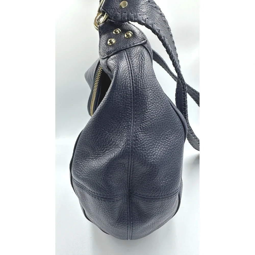 Onna Ehrlich Rachel Navy Blue Pebbled Leather Fold-Over Bag Tassel ASO Cam Diaz